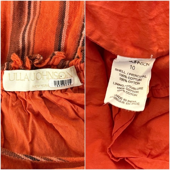 ULLA JOHNSON Cotton Stripe Sleeveless Halter Neck Open Back Tier Ruffle Dress 10 - Picture 12 of 14